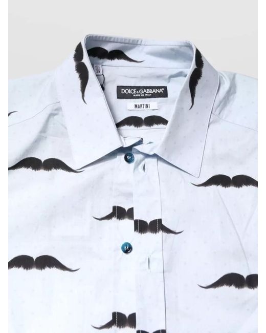 Dolce & Gabbana White Cotton Printed Long-Sleeve Dress Shirt for men