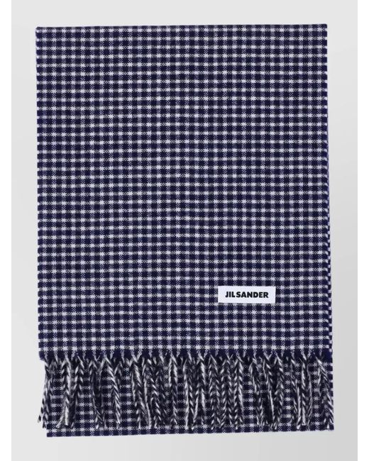 Jil Sander Blue Check Pattern Scarf Fringed Edges Design for men