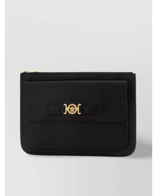 Versace Black Leather Large Clutch Bag for men