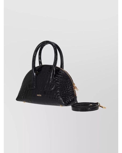 Patou Black Leather Bowling Tote Bag