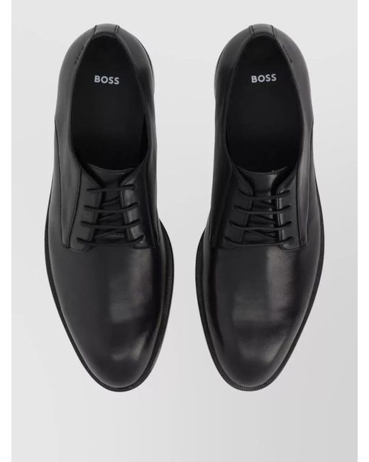 Boss Black Leather Derby Shoes for men