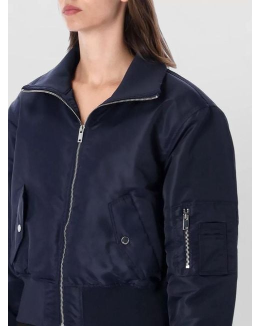 Frankie Shop Blue Cropped Bomber Jacket Long Sleeves Pockets