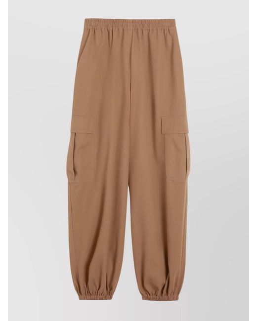 Max Mara Brown Cotton High-Rise Wide-Leg Cargo Trousers