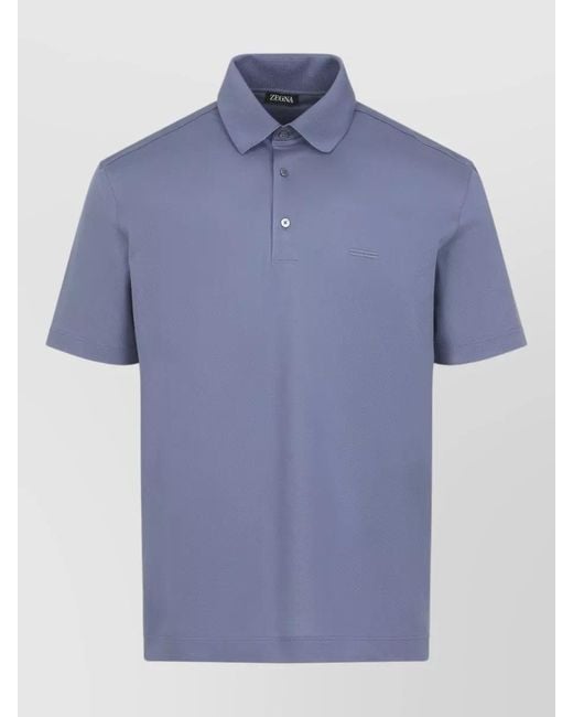 Zegna Blue Cotton Pique Polo Short Sleeve Shirt for men