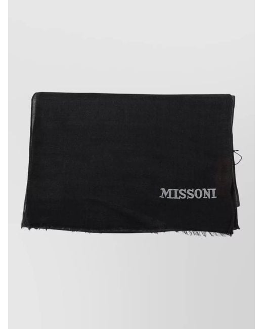 Missoni Black Wool Neck Wrap Scarf Frayed Edges for men