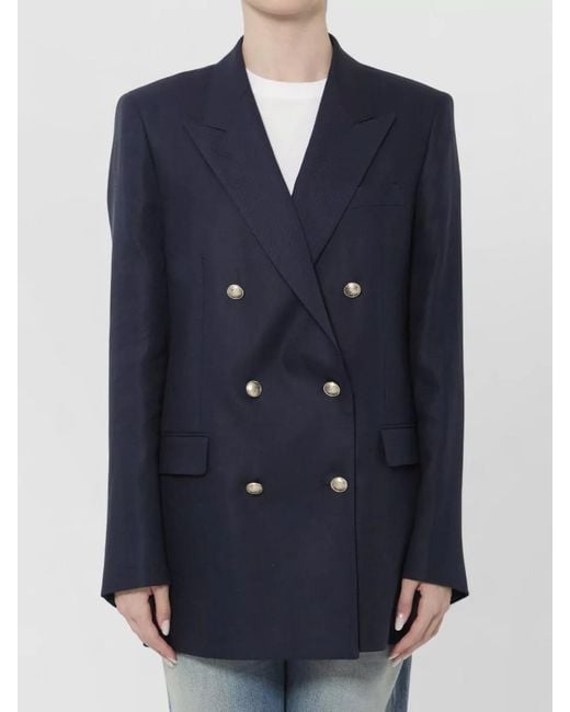Tagliatore Blue Double-Breasted Linen Jacket