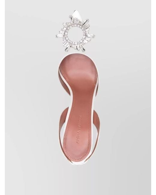 AMINA MUADDI Pink Leather Crystal-Embellished Slingback Pumps