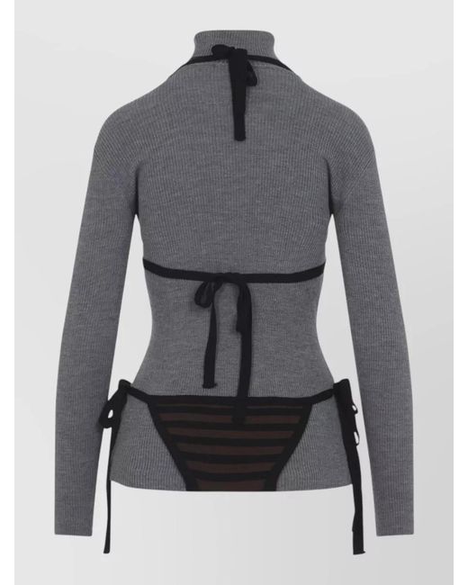 Moschino Gray Virgin Wool Ribbed Turtleneck Knitted Top