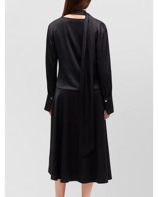 Ganni Black Midi Dress Scarf Detail Draped Neckline