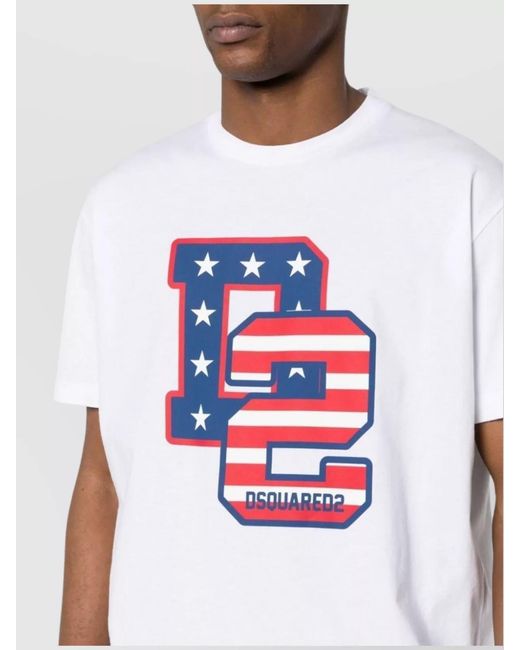 DSquared² White Logo Print Cotton Jersey Crew Neck T-Shirt for men
