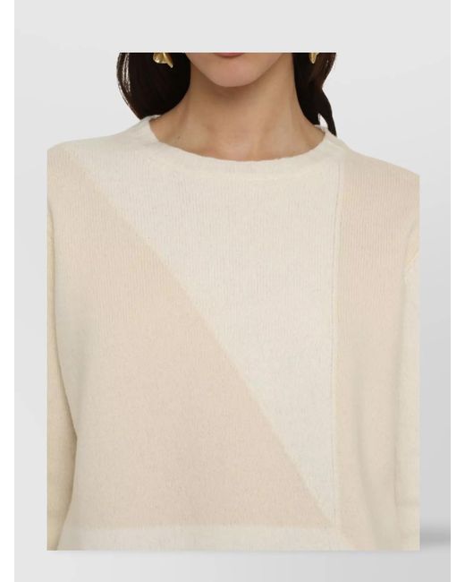 Jil Sander Natural Geometric Ribbed Wool Crew-Neck Sweater