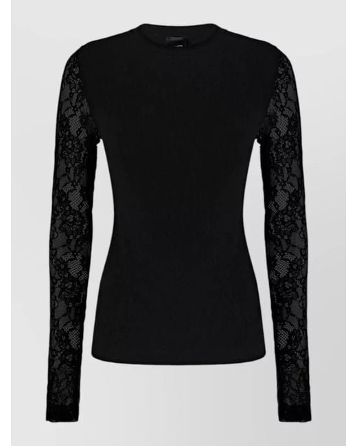 Pinko Black Crew Neck Lace Sleeves Slim Fit Knit