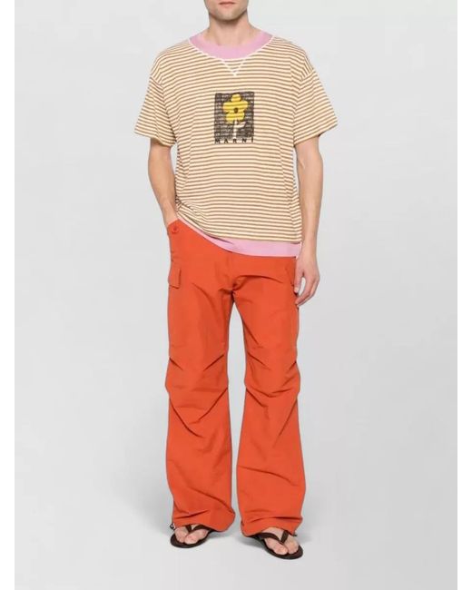 Marni Natural Striped Floral Front Short Sleeve Top for men