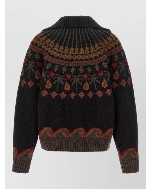 Alanui Black Winter Cardigan Shawl Collar Ribbed Knit