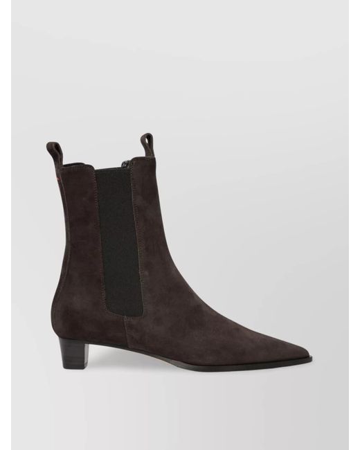 Aeyde Black Suede Finish Stacked Heel Ankle Boots