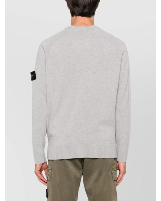 Stone Island White Virgin Wool Crew Neck Sweater for men