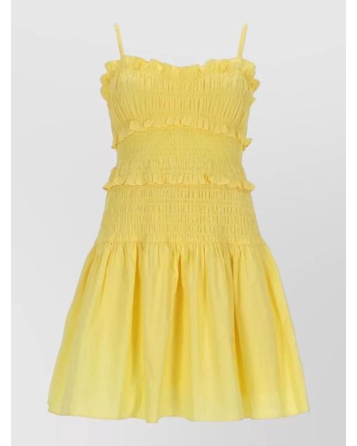 Michael Kors Yellow Dress Smocked Bodice Flared Skirt Straps