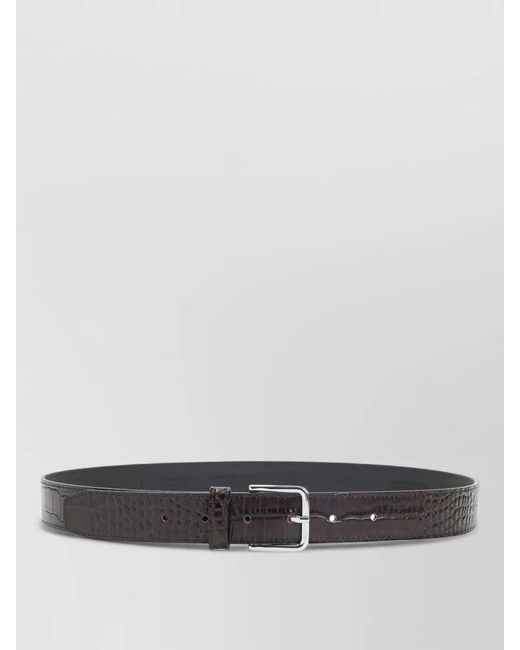 Frankie Shop Gray Toni Slim Crocodile Embossed Leather Belt