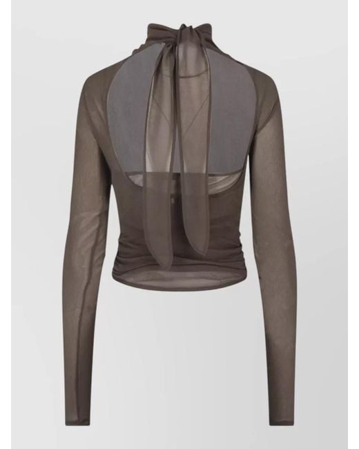 Lemaire Gray Sheer Long Sleeve Ruched Fitted Top