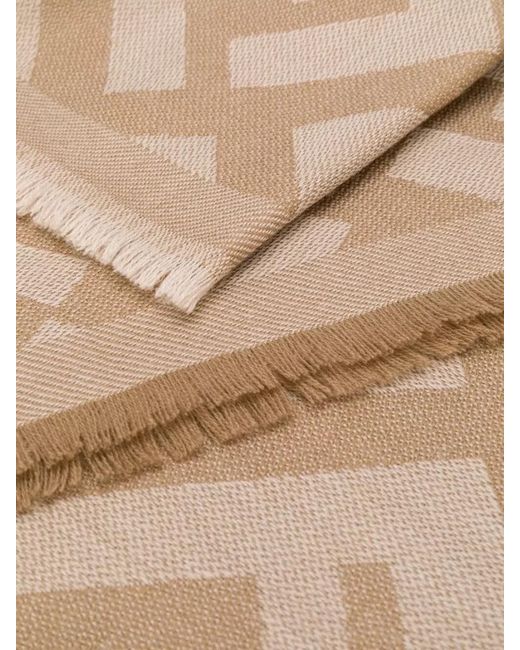 Fendi Natural Wool Silk Logo-Print Shawl
