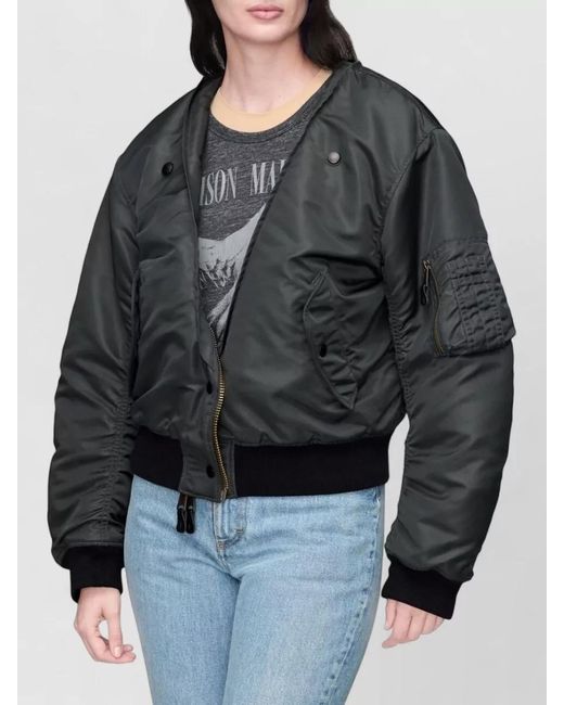 Maison Margiela Black Cropped Nylon Bomber Jacket Casual Style