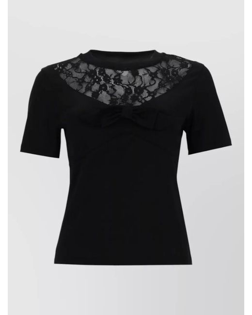 Nina Ricci Black Short Sleeve Top Bow Lace Detail