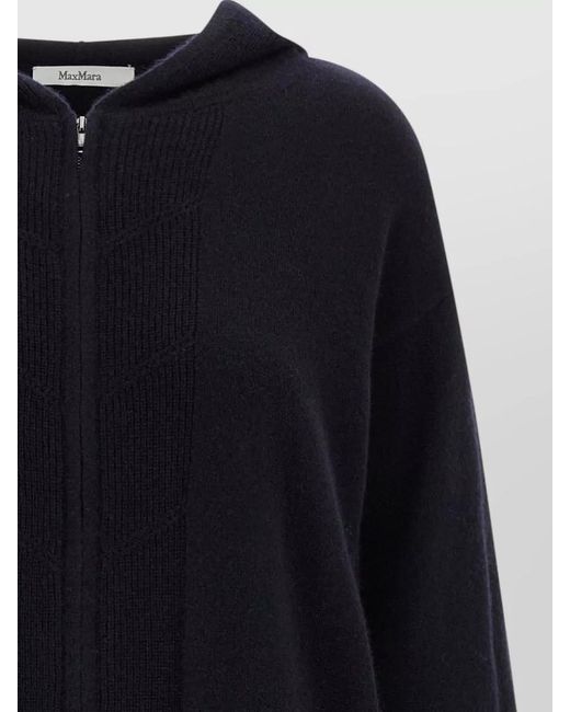 Max Mara Blue Cashmere Hooded Cardigan Long Sleeves Pockets