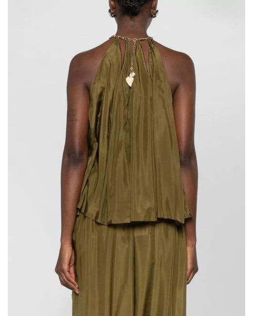 Zimmermann Green Silk Pleated Halterneck Sleeveless Blouse