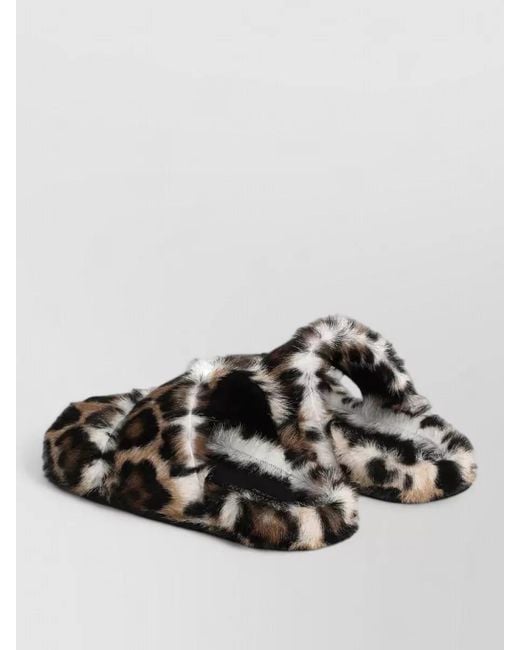 Dolce & Gabbana Gray Flat Faux Fur Leopard Print Slippers