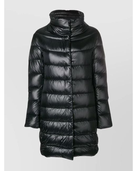 Herno Black Down Quilted High-Neck Midi Puffer Jacket