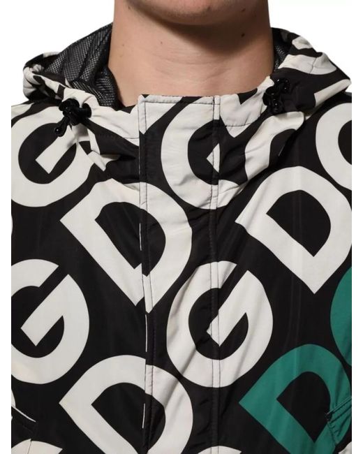 Dolce & Gabbana Black Logo-Print Hooded Raincoat for men