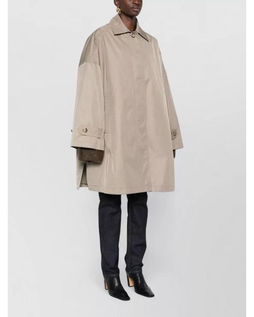 Totême  Natural Long Oversized Coat Buttoned Cuffs Side Pockets