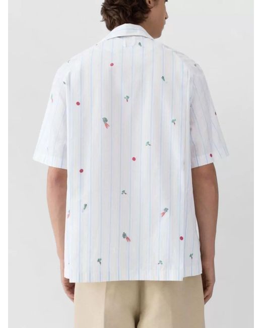 Jacquemus White Striped Camp-Collar Short-Sleeve Cotton Shirt for men