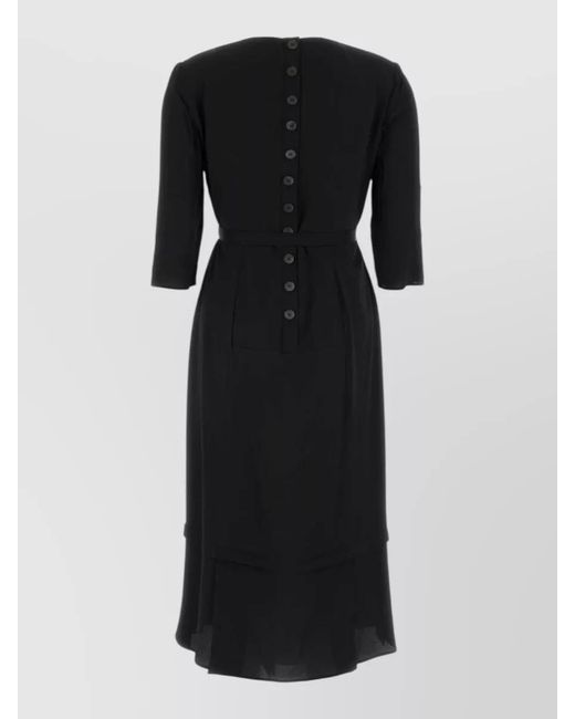 Prada Black Silk Blend Long-Sleeve Midi Dress