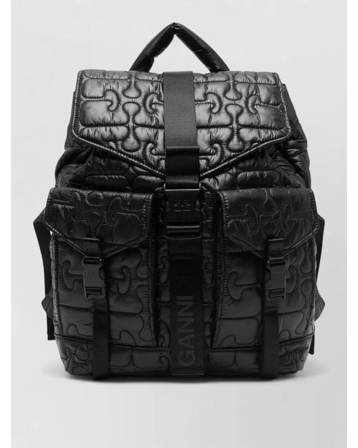 Ganni Black Re Tech Quilted City Backpack Bag