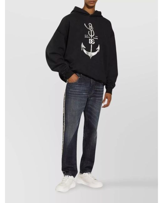 Dolce & Gabbana Black Cotton Relaxed-Fit Logo Hoodie for men