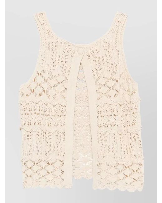 Semicouture Natural Shelley Crochet Tank Top Open Back