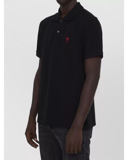 AMI Black Organic Cotton Piqué Polo Shirt for men