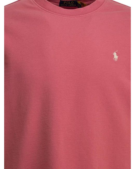 Polo Ralph Lauren Pink Logo Crewneck Sweatshirt Ribbed Cuffs Hem for men
