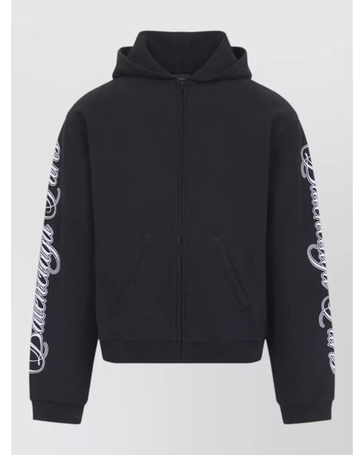 Balenciaga Blue Regular Zip Hoodie Hood Kangaroo Pocket for men