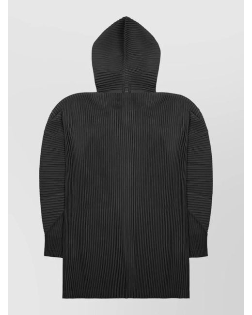 Homme Plissé Issey Miyake Black Hooded Longline Ribbed Texture Coat for men