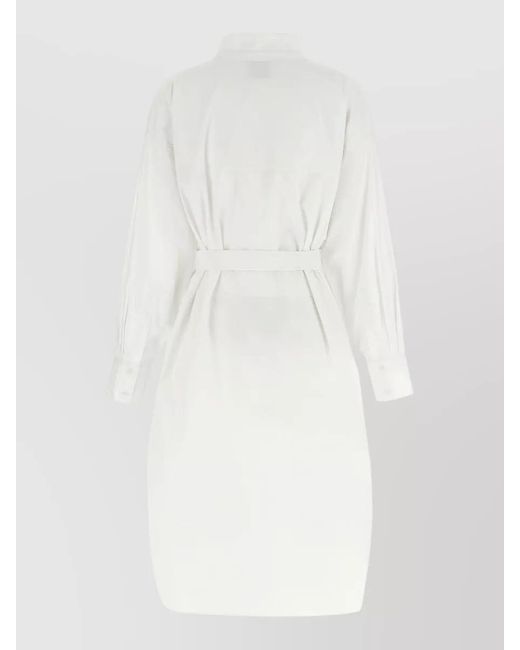 Nude White Shirt Dress Belted Waist Buttoned Cuffs