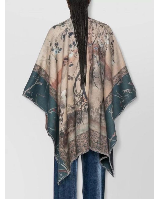 Pierre Louis Mascia Multicolor Wool Poncho Blanket Stitch Graphic Design for men
