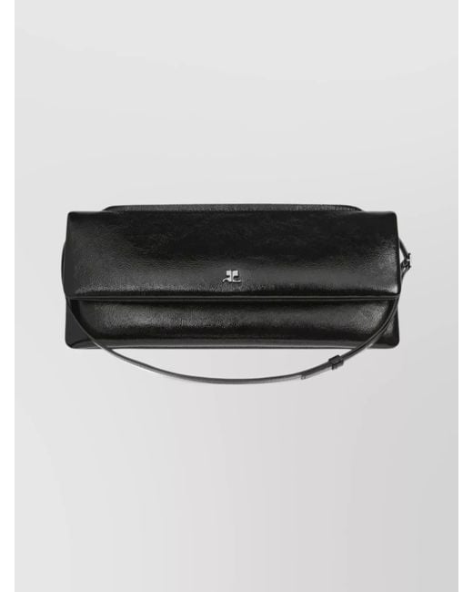 Courreges Black Rectangular Leather Shoulder Bag With Adjustable Strap
