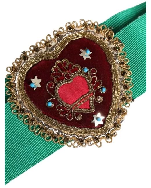 Dolce & Gabbana Green Heart Embellished Belt