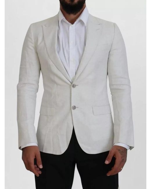 Dolce & Gabbana Gray Linen Silk Slim-Fit Single-Breasted Blazer for men
