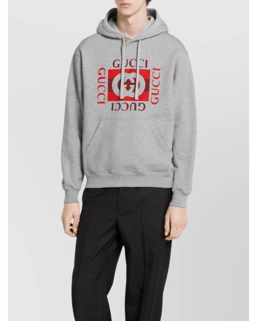Gucci Gray Cotton Logo Printed Hoodie for men