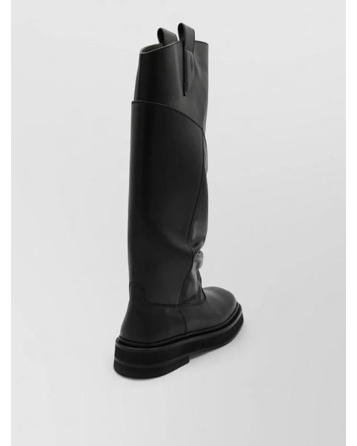The Attico Black Leather Draped Knee-High Boots