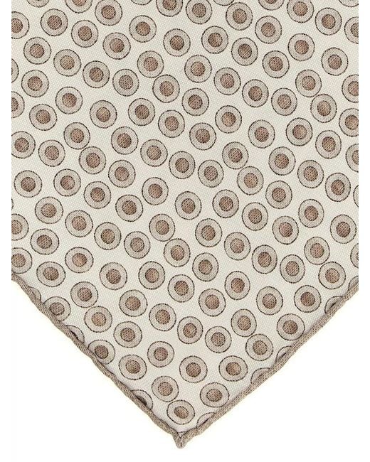 Brunello Cucinelli Natural Silk Pocket Square Polka Dot Motif for men