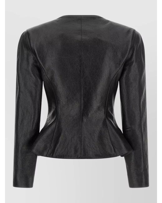 Magda Butrym Black Peplum Blazer Round Neck Fitted Silhouette